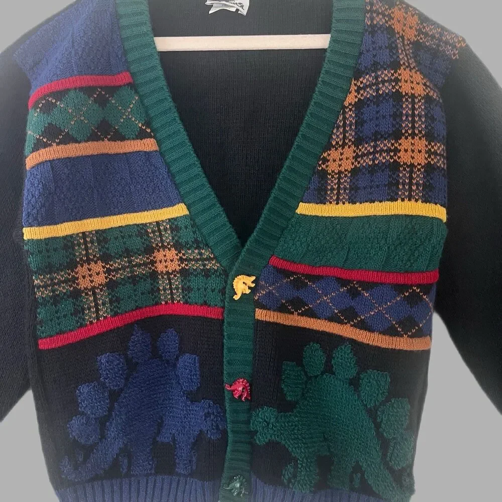 Ground Control Boys L (7) VTG 90’s Dinosaur Cardigan 100% Acrylic